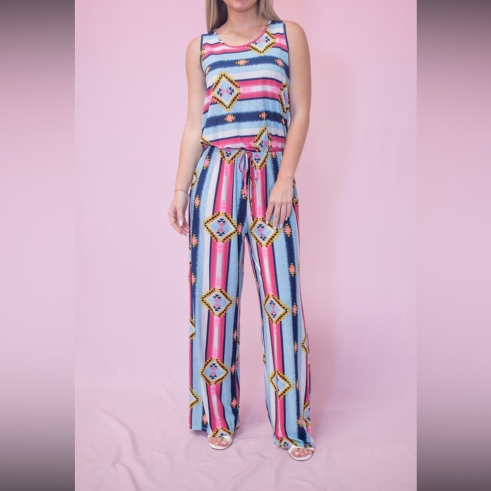Sleeveless Aztec print jumpsuit, size 3x
